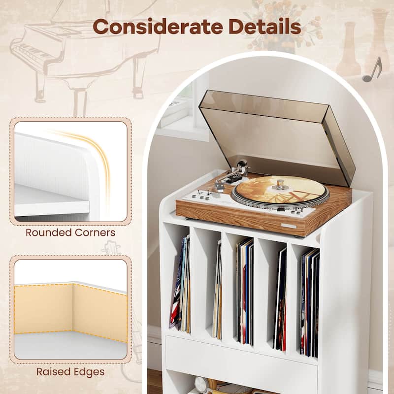 Costway Record Player Stand with Drawer & Record Holder,Lockable - See Details