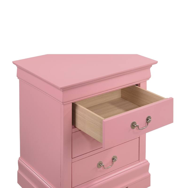 3-Drawer Wooden Nightstand - 29" - Pink