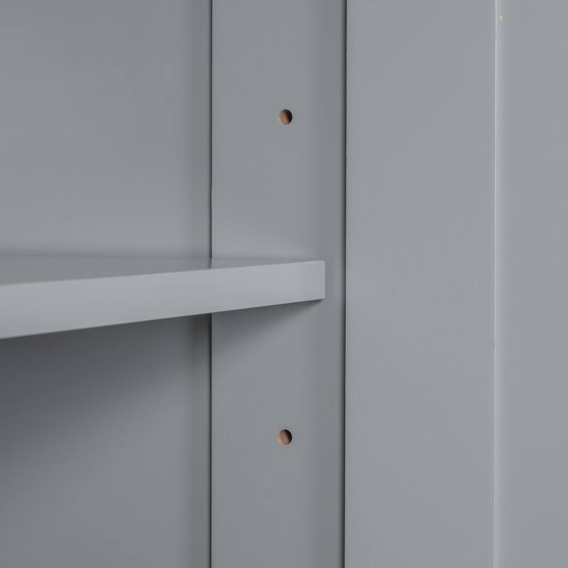 Freestanding Tall Bathroom Double Door Storage Cabinet with Removable Laundry Basket, Open Shelf, Drawer and Adjustable Shelf