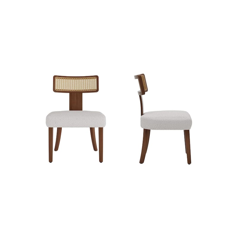Set of 2 Mid-Century Modern Dining Chairs – Solid Wood Frame with Woven Rattan Backrest, Stylish Accent Chairs .