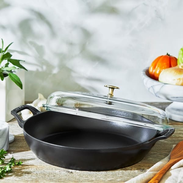 slide 2 of 9, STAUB Cast Iron 3.5-qt Braiser with Glass Lid Matte Black