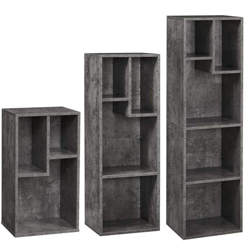 VECELO Set of 3 Cube Bookshelves 2/3/4-Tier Open Shelf Bookcase with Irregular Cubes for Living Room Study Bedroom Office