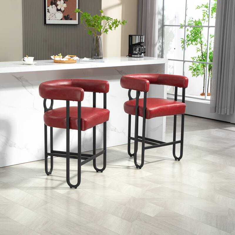 Bar Stools Set of 2, Upholstered Counter Height Stools with Back, Kitchen Island Chairs with Footrest and Metal Frame