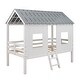 preview thumbnail 6 of 7, Twin Size Low Loft House Bed with Roof and Two Front Windows , White