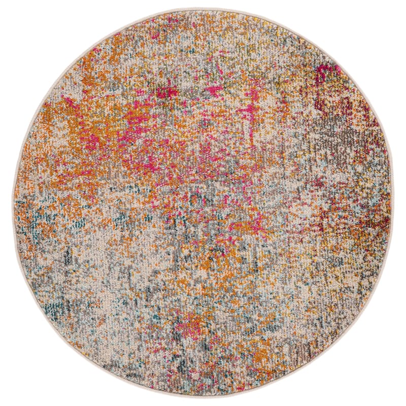 SAFAVIEH Madison Coleen Modern Abstract Rug - 3' Round - Grey/Turquoise