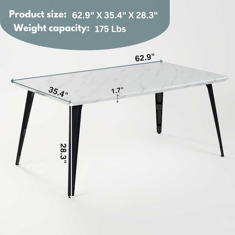 HomyLin 63-inch Dining Table Rectangular for 4-6 with Wooden Top and Metal Legs