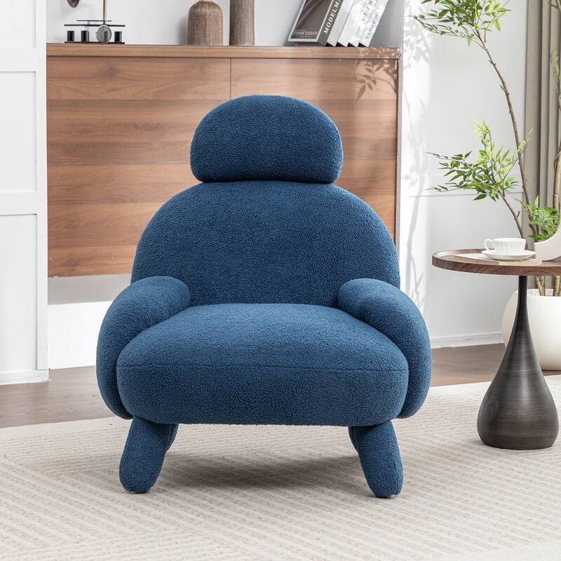 SEYNAR Modern Faux Sherpa Upolstered High Back Armless Accent Chair - Navy