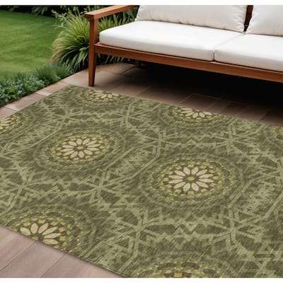 HomeRoots Floral Medallion Transitional Rectangle Outdoor Rug