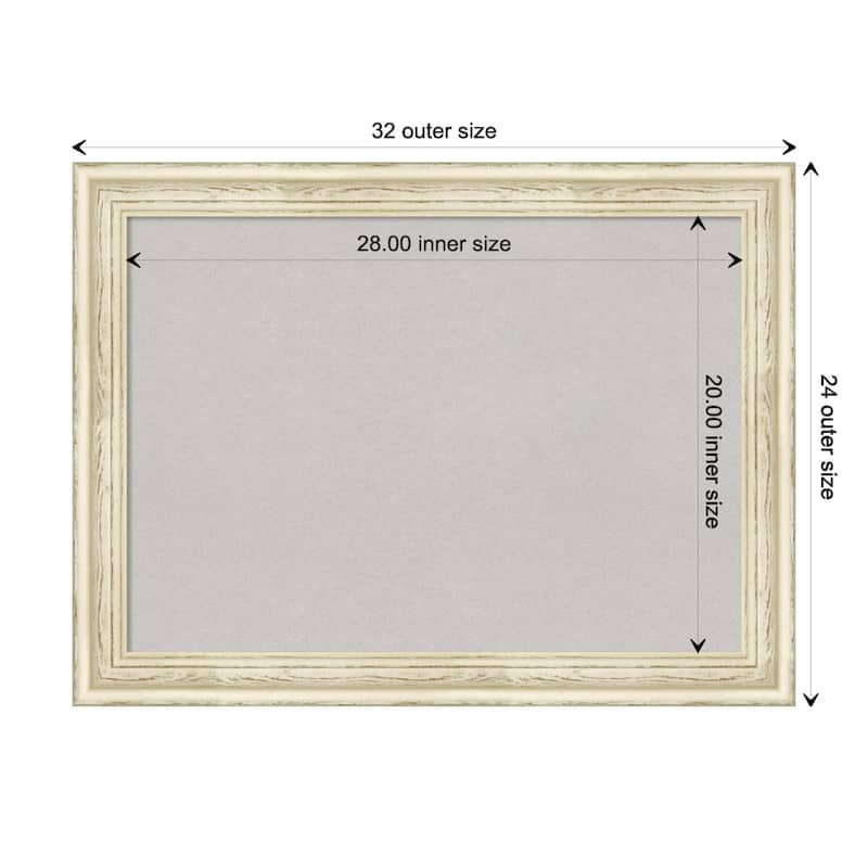 Country White Wash Wood Framed Grey Corkboard Bulletin Board - Board Size 28x20