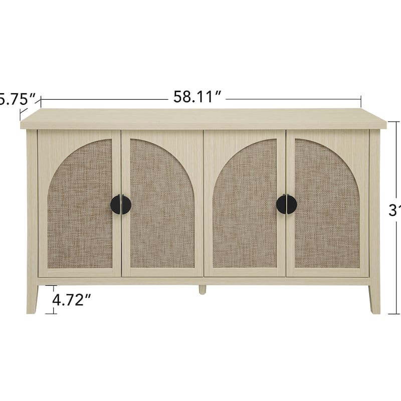 Roomfitters Rattan 4 Door Storage Cabinet, Sideboard Buffet Accent Cabinet with Adjustable Shelves, Natural