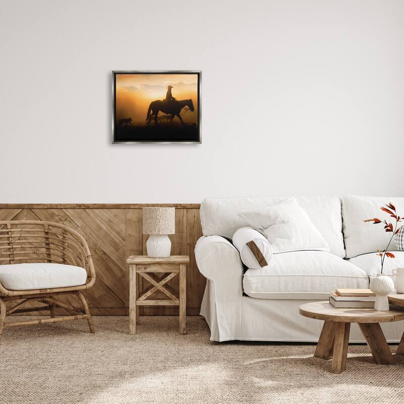 Stupell Western Horse at Sunset Framed Floater Canvas Wall Art Design by PBurchettePhoto