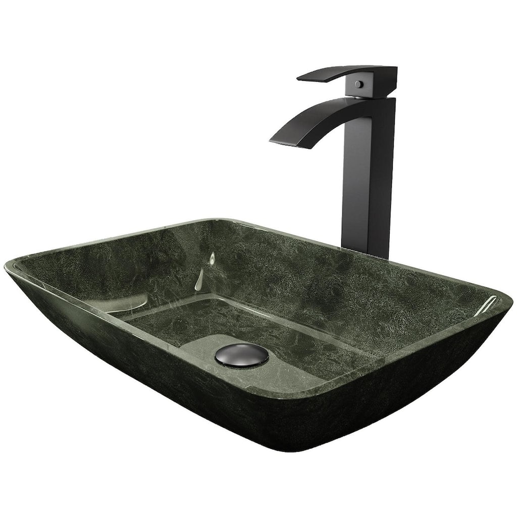 Vigo Onyx 13" Glass Vessel Bathroom Sink with 1.2 GPM Duris Deck