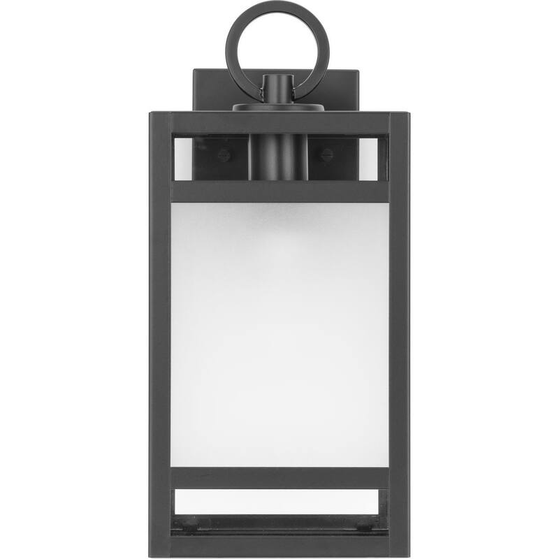 Parrish Collection One-Light Matte Black Clear and Etched Glass Modern Craftsman Outdoor Medium Wall Lantern