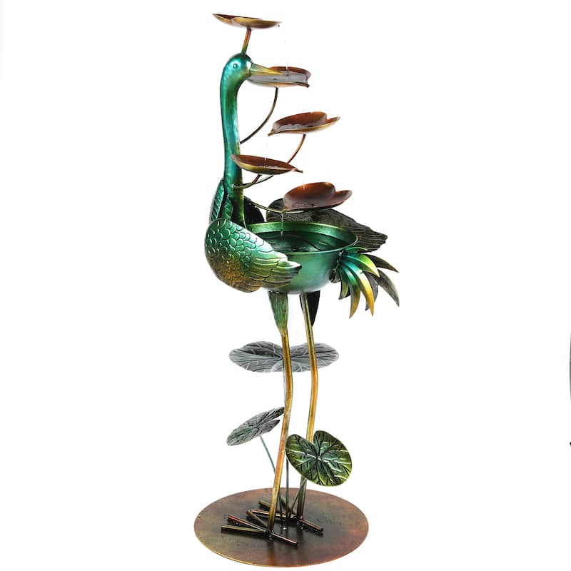 Metal Green Crane Outdoor Fountain