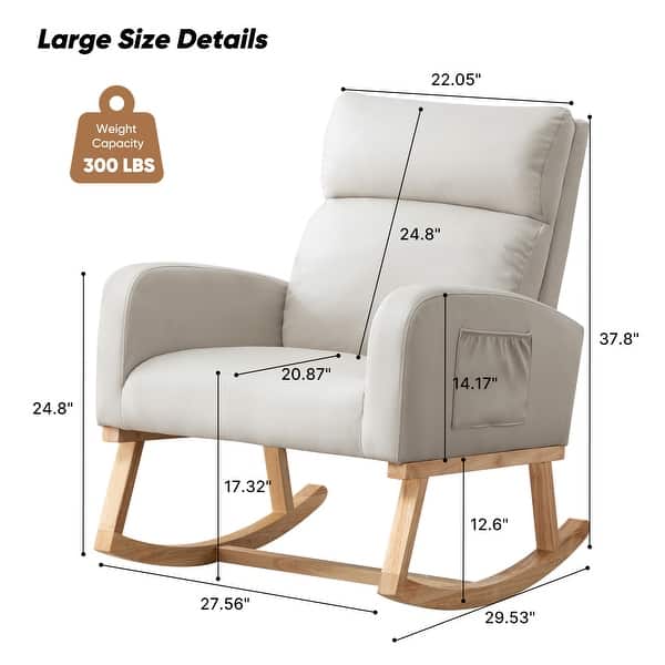 dimension image slide 1 of 18, HOMYKA 28" Wide Rocking Chair for Nursery with Solid Wood Leg