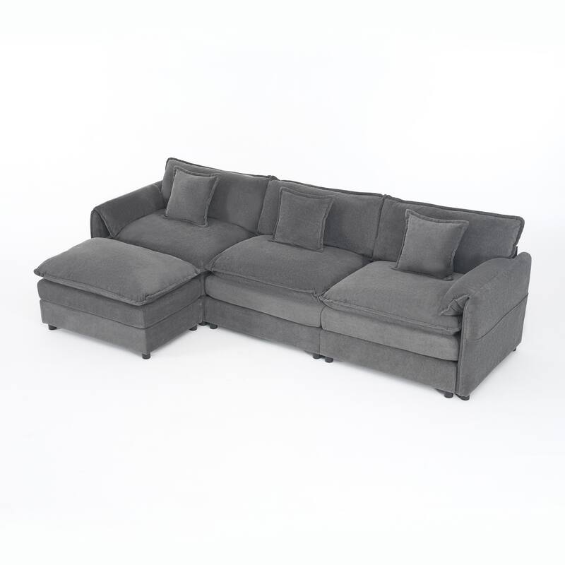 Modular Sofa DIY Combination Sofa for Living Room, Chenille Sectional Sofa Deep Seat Couch Set with Ottoman