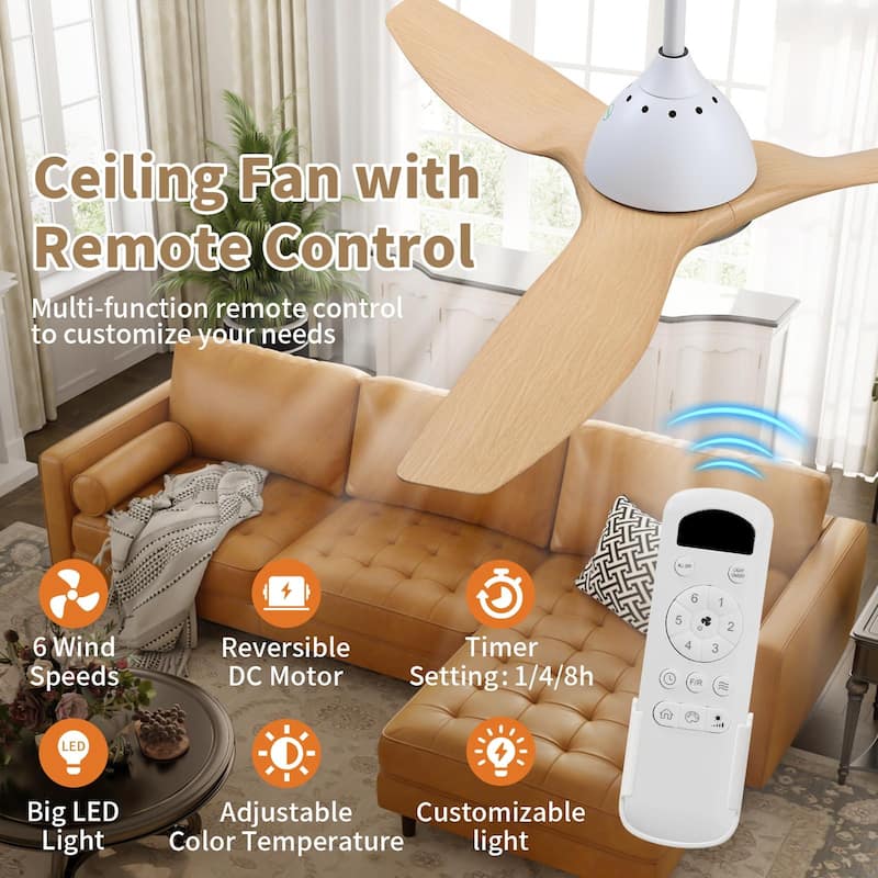 52" High CFM Modern Ceiling Fan with Remote Control and Reversible Blades With Light