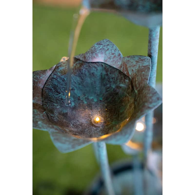 35" Chrome Black Metal Lily Flower Bucket Fountain 5-Watt LED