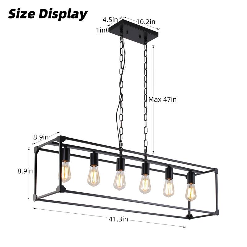 Ezra Farmhouse 41.3 in. Linear 6-Light Chandelier for Kitchen, Dining Room
