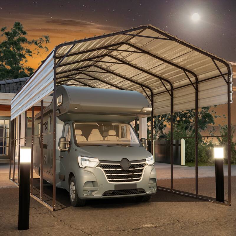 Heavy-Duty Metal Carport with Upgraded Galvanized Steel Roof – Ideal Shelter for Cars, Boats, and Tractors - 14'x30' - Curved Roof