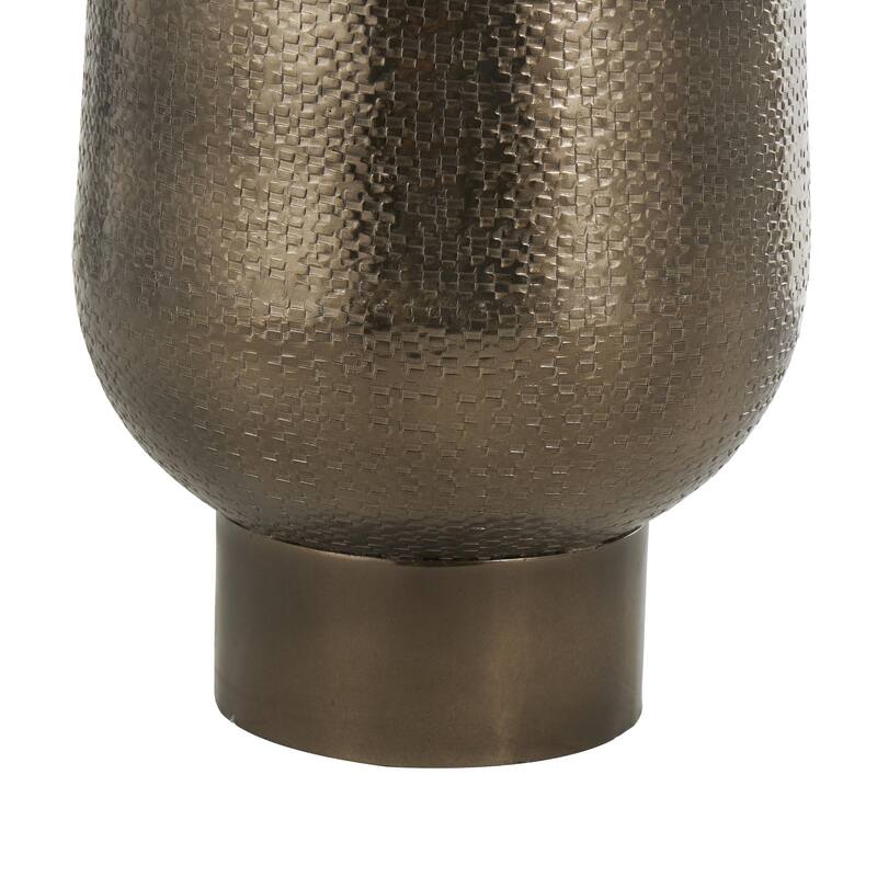 Brass Aluminum Metal Textured Wide Floor Geometric Decorative Vase with Elevated Base