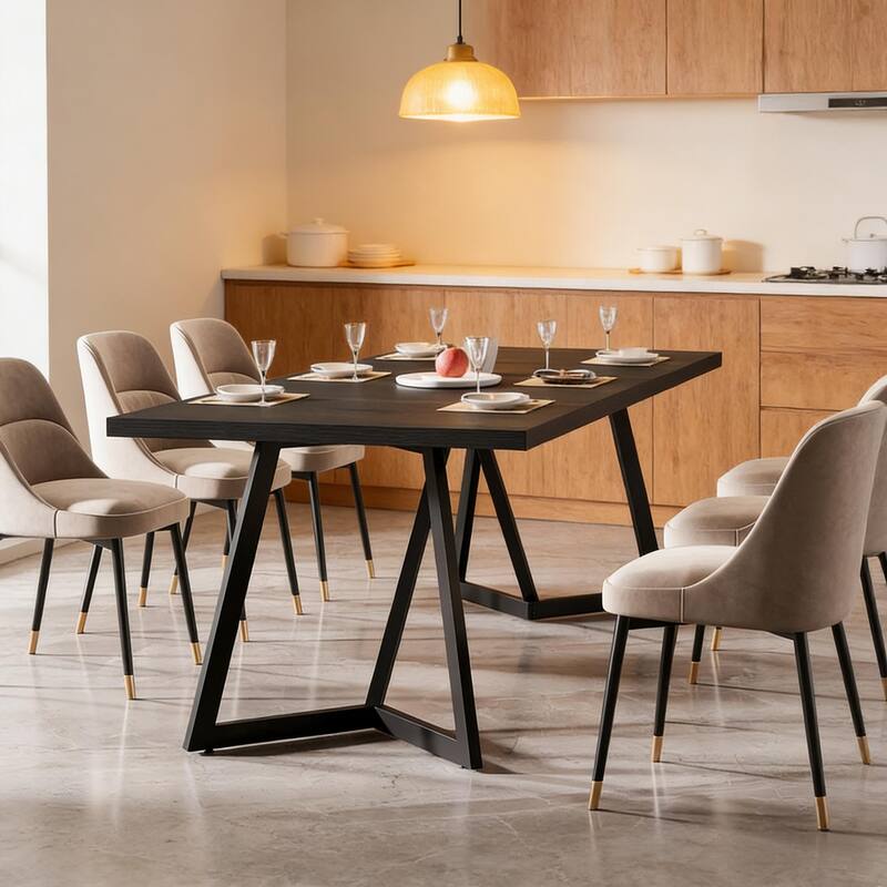 Home Office Table with Metal Frame, Modern Dining Table Executive Desk, Wood Kitchen Table with Metal Legs