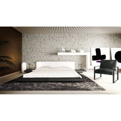 Worth Cal King Bed in White Eco Leather and Gray Oak