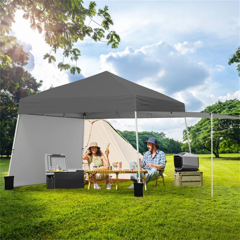 10x9.2 ft Pop-Up Canopy Tent with Awning and Sidewalls Stable Metal Frame for Outdoor Use - 14 x 9.2 x 8.3/8.7 ft (L x W x H)