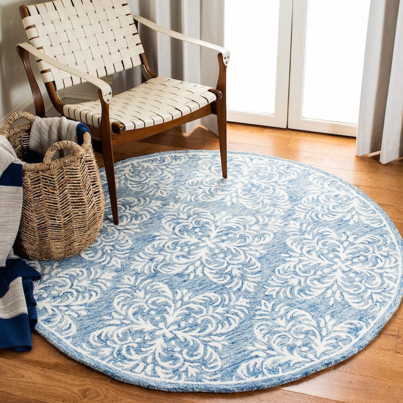 SAFAVIEH Handmade Micro-Loop Sarma Wool Rug - 5' Round - Blue/Ivory - Round