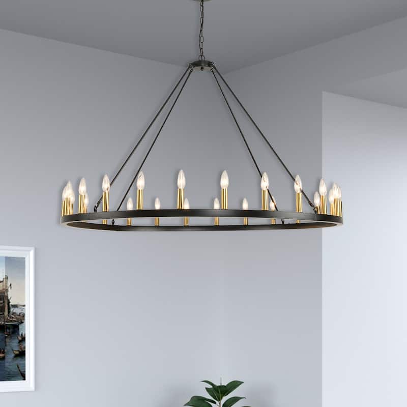 24-Light Modern Farmhouse Light Wagon Wheel Chandelier 54 Inch.