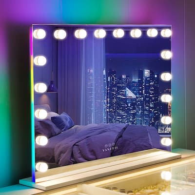 VANITII Hollywood Vanity Makeup Mirror With RGB Strip Lights-18 Dimmable LED Bulbs 32'' x 23'' Wall Mount - N/A