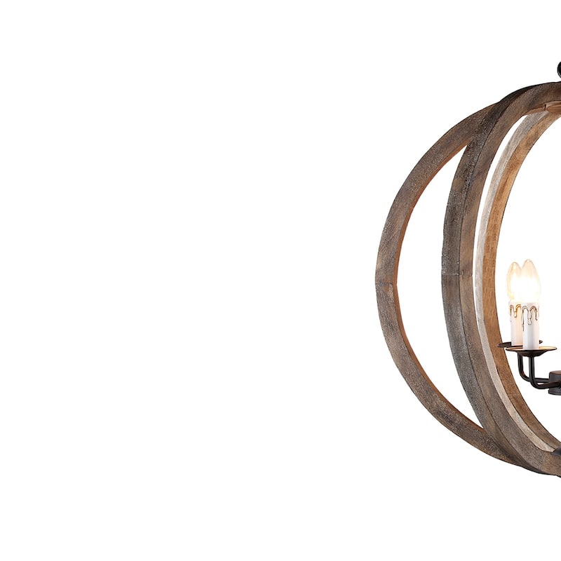 4 light Pendant Orb Chandelier in Rustic black and Vintage wood finish