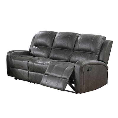 Leather-Like Fabric Upholstered Manual Reclining Sofa