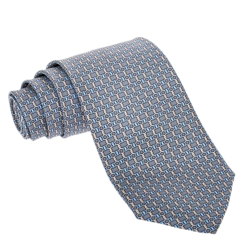 Ferragamo Vara Buckle Print Silk Tie - Grey