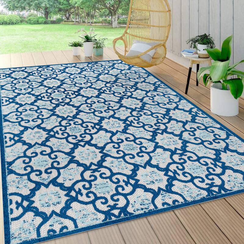 JONATHAN Y Crisantemo Tile Trellis High-Low Indoor/Outdoor Area Rug