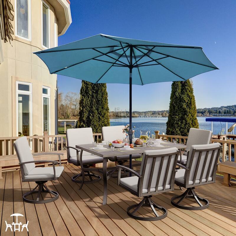 EGEIROS LIFE AluLux 7-Piece Aluminum Patio Dining Set with 6 Swivel Dining Chairs and Washable Cushions - Grey