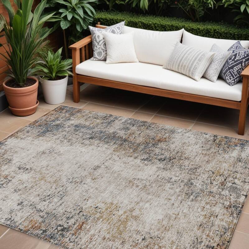HomeRoots Abstract Transitional Rectangle Outdoor Rug - 10' X 14'