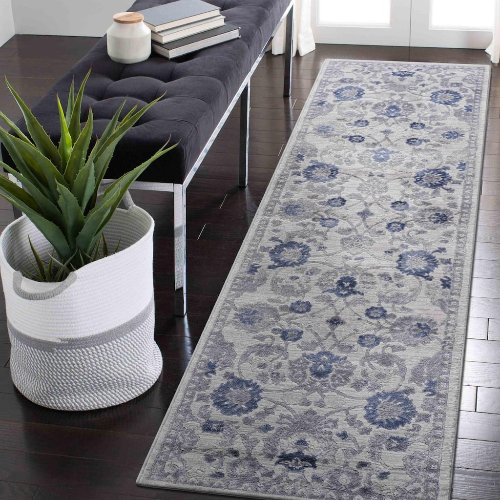 Roomfitters 2x8 Machine Washable Boho Vintage Area Rug, Non-Slip Pet Friendly Indoor Living Room Decor Carpet - Blue