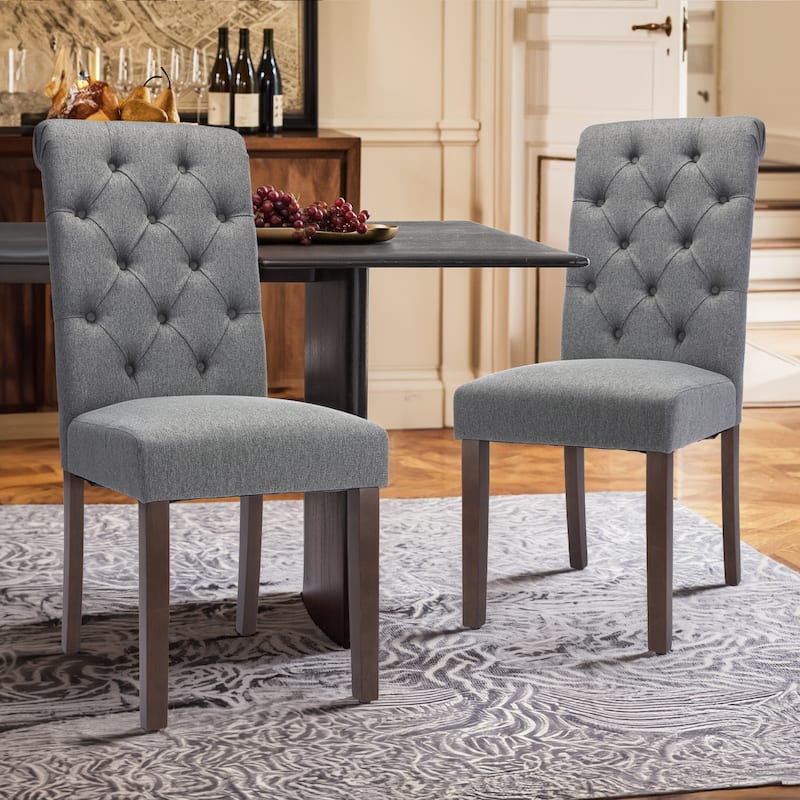 Tufted Parsons Dining Side Chairs ,Upholstered Fabric Dining Chairs Kitchen Chairs with Padded Seat(Set Of 2) - set of 2