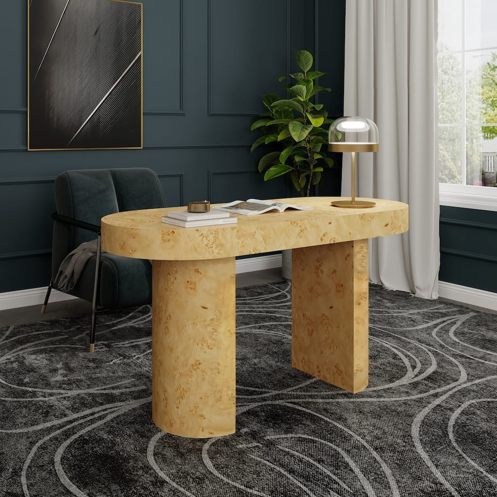 Jesse 55.5" Contemporary Single Drawer Burl Wood Oval Computer Desk