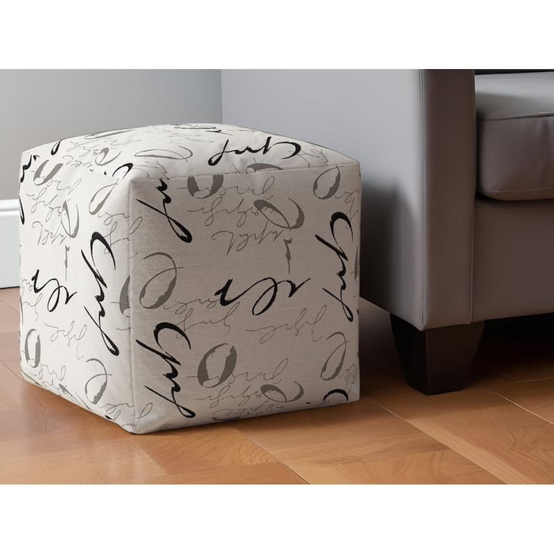 HomeRoots 17" White and Gray Polyester Abstract Pouf Ottoman