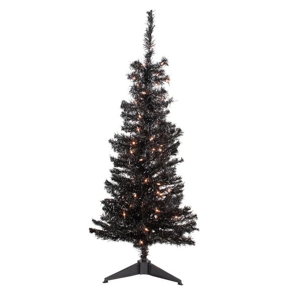 slide 2 of 5, 4' Pre-Lit Black Artificial Tinsel Christmas Tree Clear Lights