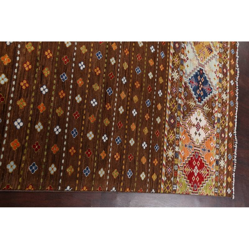 Brown Geometric Kazak Persian Living Room Area Rug Wool Hand-knotted - 6'9" x 9'9"