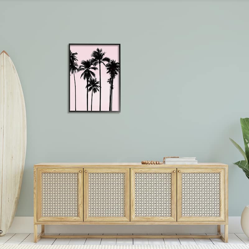 Stupell Tall Palm Tree Silhouettes Soft Tropical Pink Sky Framed Wall Art