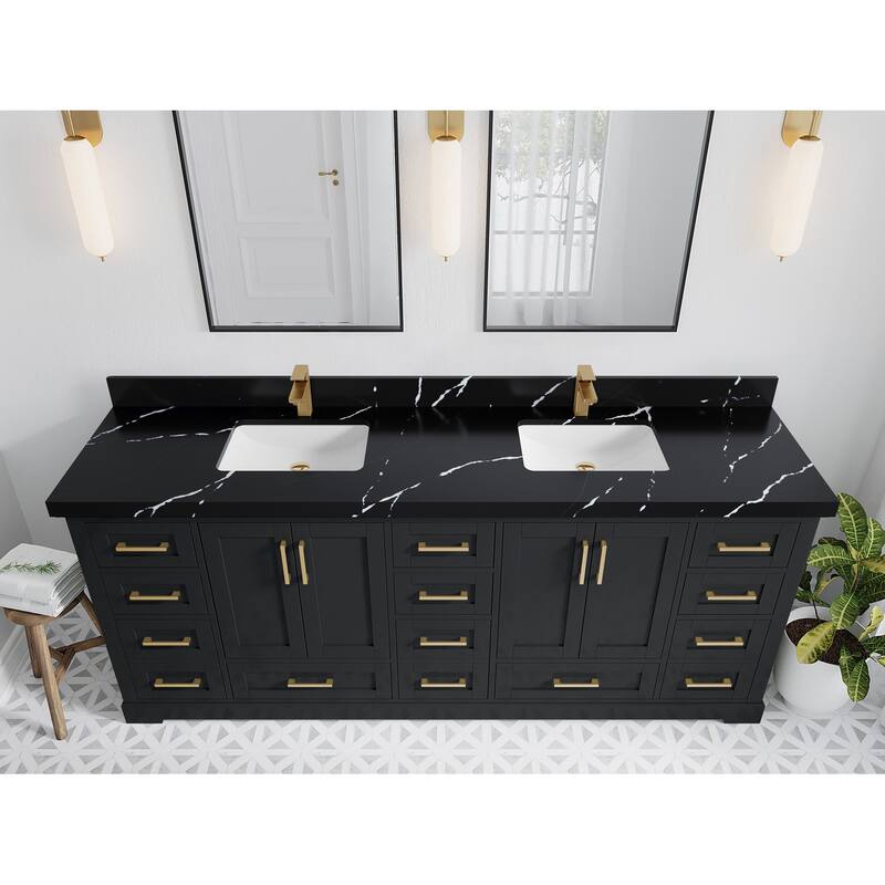 Willow Collection 84 in W x 22 in D x 36 in H Boston Double Bowl Sink Bathroom Vanity with Countertop