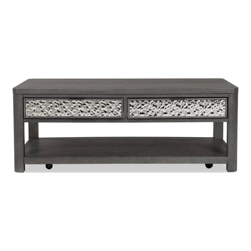 Furniture of America Piez Modern Ash Grey Wood 2-Drawer Coffee Table with Casters
