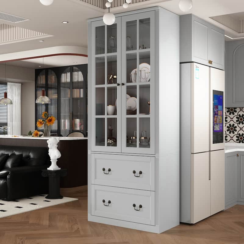 Modular Glass Doors Display Cabinet Combo Bookcase Home Office Pantry
