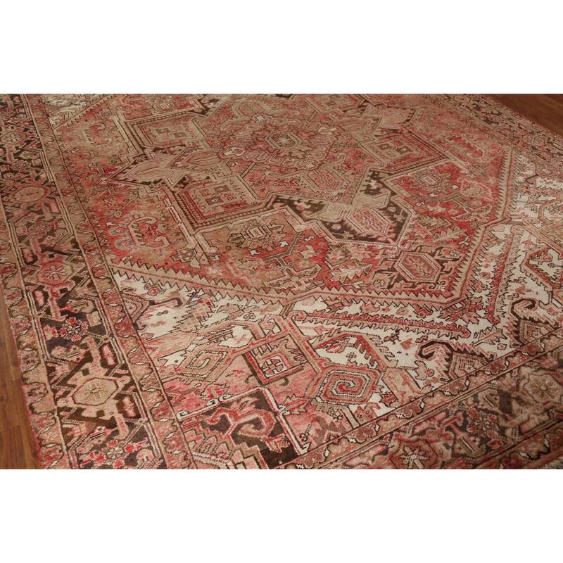 Red & Pink Geometric Heriz Persian Vintage Rug Handmade Wool Carpet - 8'5"x 11'5"