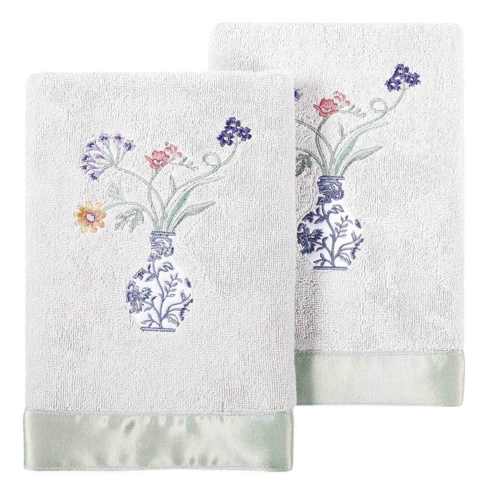 Authentic Hotel and Spa 100% Turkish Cotton Stella 2PC Embellished Hand Towel Set