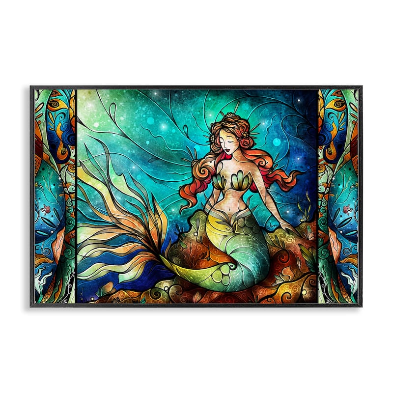 Stupell Elegant Seated Mermaid Framed Giclee Art Design By Mandie Manzano - 30 x 20 - Black